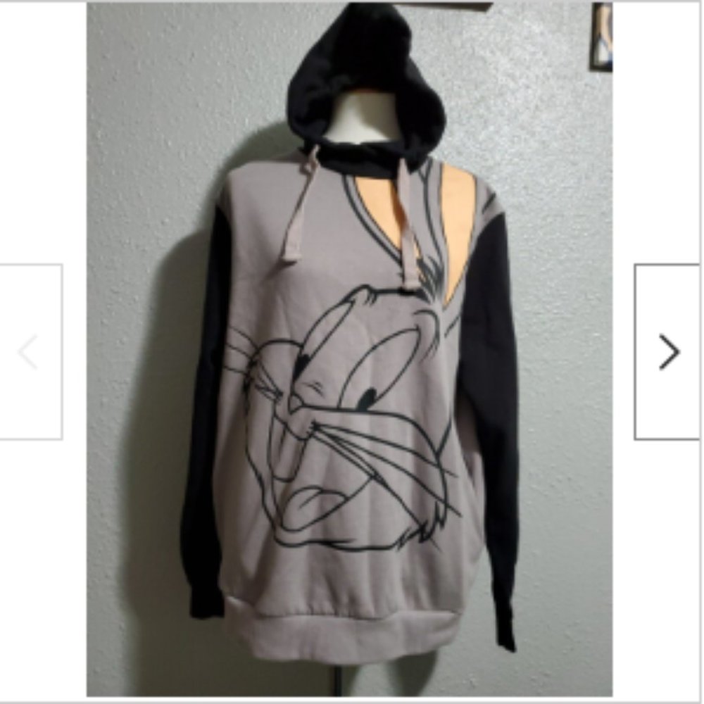 Six Flags Women's Buggs Bunny Sweater Gray Hooded Size L